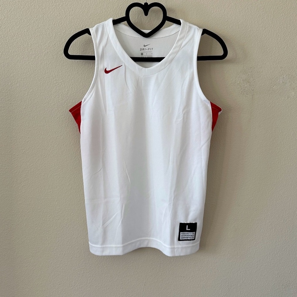 Nike White Red Boy’s Sleeveless Basketball Jersey Tank Top NWT Size L